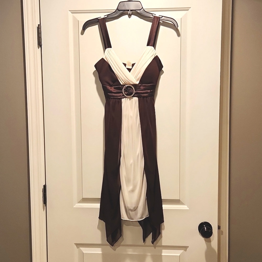 Chocolate brown and white satin/mesh dress, medium